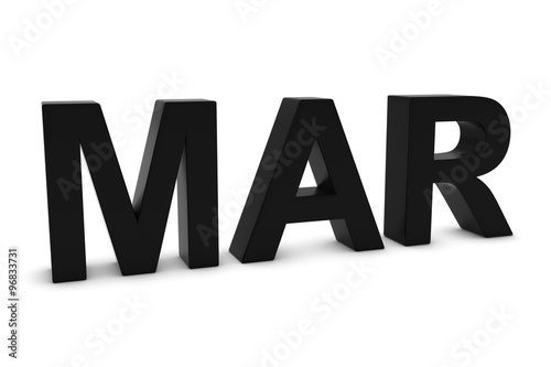 MAR Black 3D Text - March Month Abbreviation on White