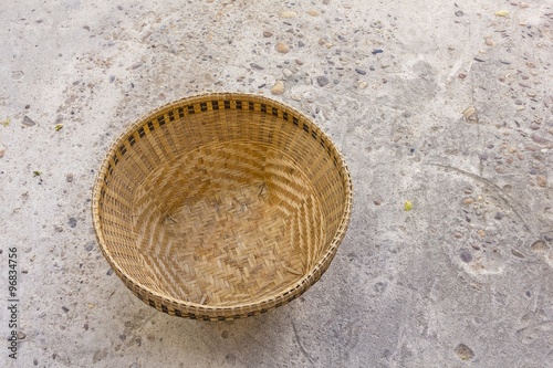 basketry - handicraft works from basketry  wood carvings  paintings to batik printing   on concrete floor background   copy sapce
