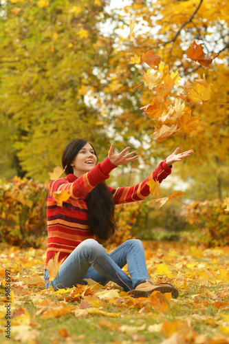  girl in beautiful autumn park