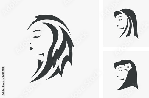 Fototapeta Naklejka Na Ścianę i Meble -  Silhouettes of the beautiful woman with long hair - vector logo