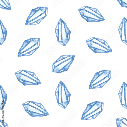 Watercolor crystals seamless vector pattern (blue colors). Vintage pattern. © viktoriayams