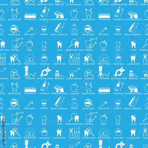 White dental icons seamless