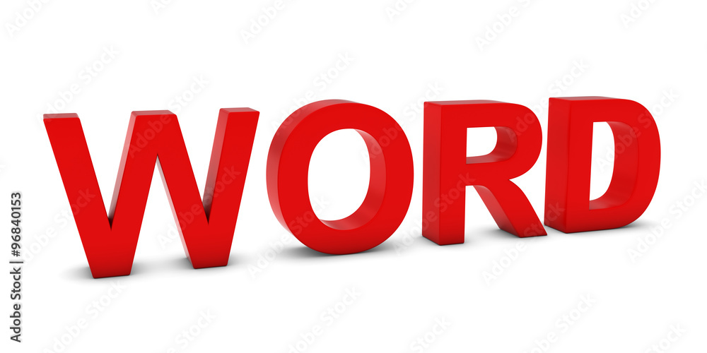 WORD Red 3D Text Isolated on White with Shadows WORD Red 3D Text Isolated on White with Shadows