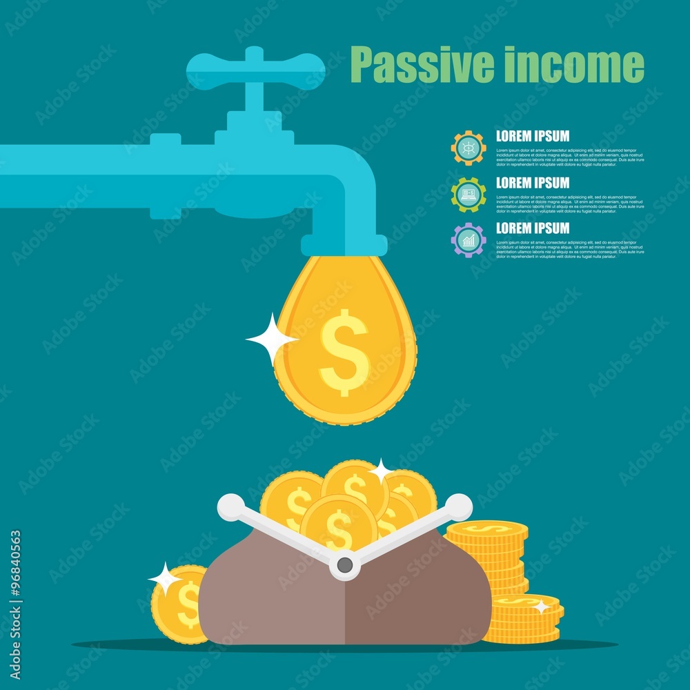 Passive Incom Meme Passive income concept. Cartoon vector illustration. Wallet with dollar ...