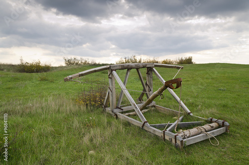 Dramatic clouds and an ancient camp, restored from medieval time