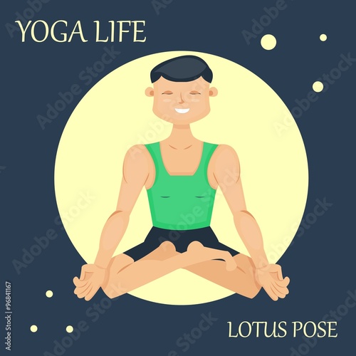 Sporty man, yogi sitting in the lotus pose. Yoga asana. Relaxed athlete