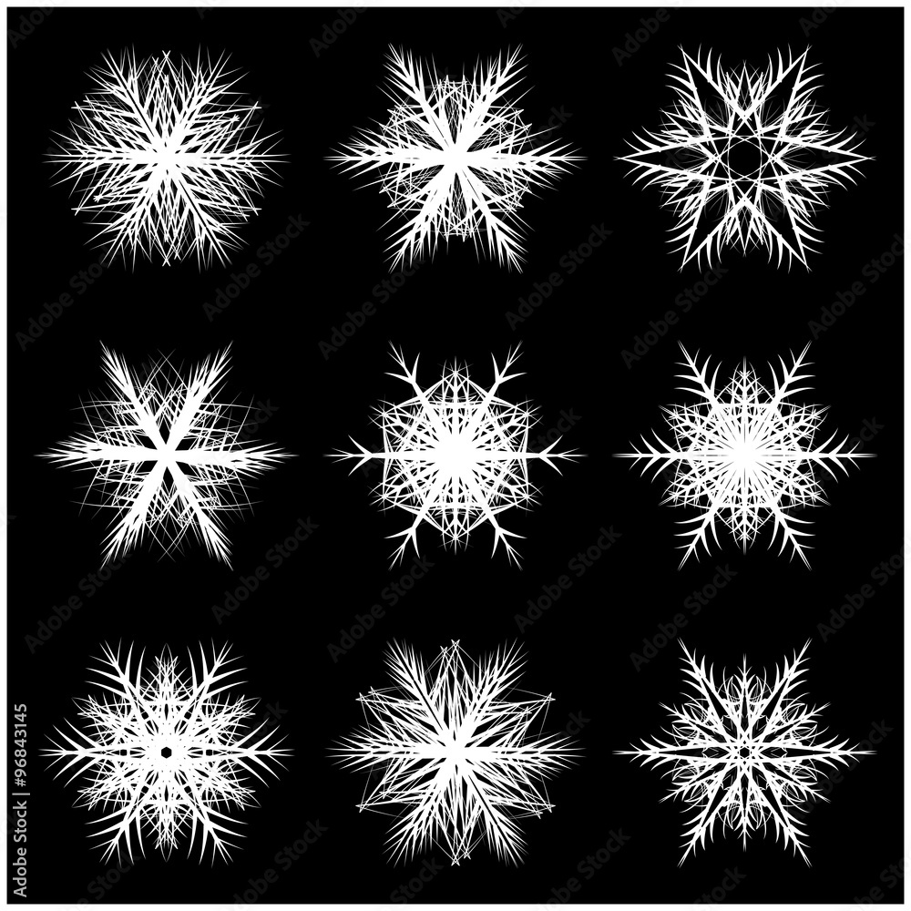 Fototapeta premium Snowflake silhouette icon, symbol, design. Winter, christmas vector illustration isolated on the black background.