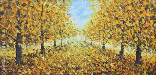 Road in the autumn park, oil painting