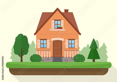 Small house with evening or night landscape. 