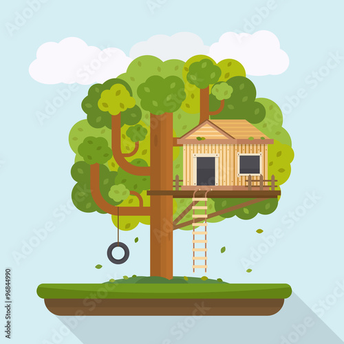 Tree house. House on tree for kids. 
