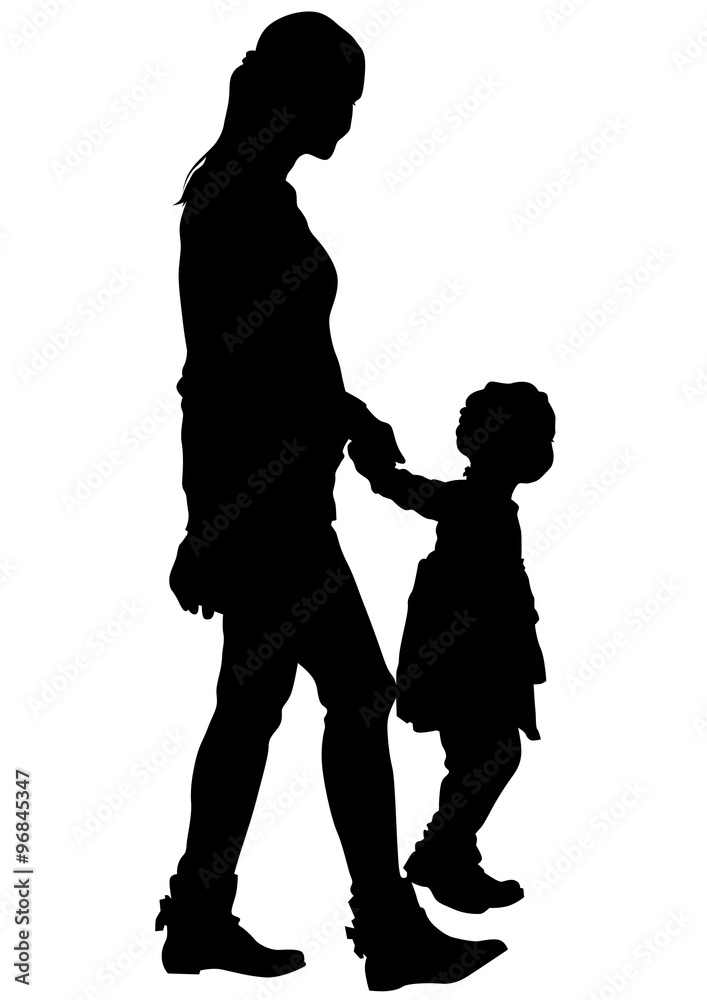 Silhouette of a mother and daughter on white background Silhouette of a mother and daughter on white background