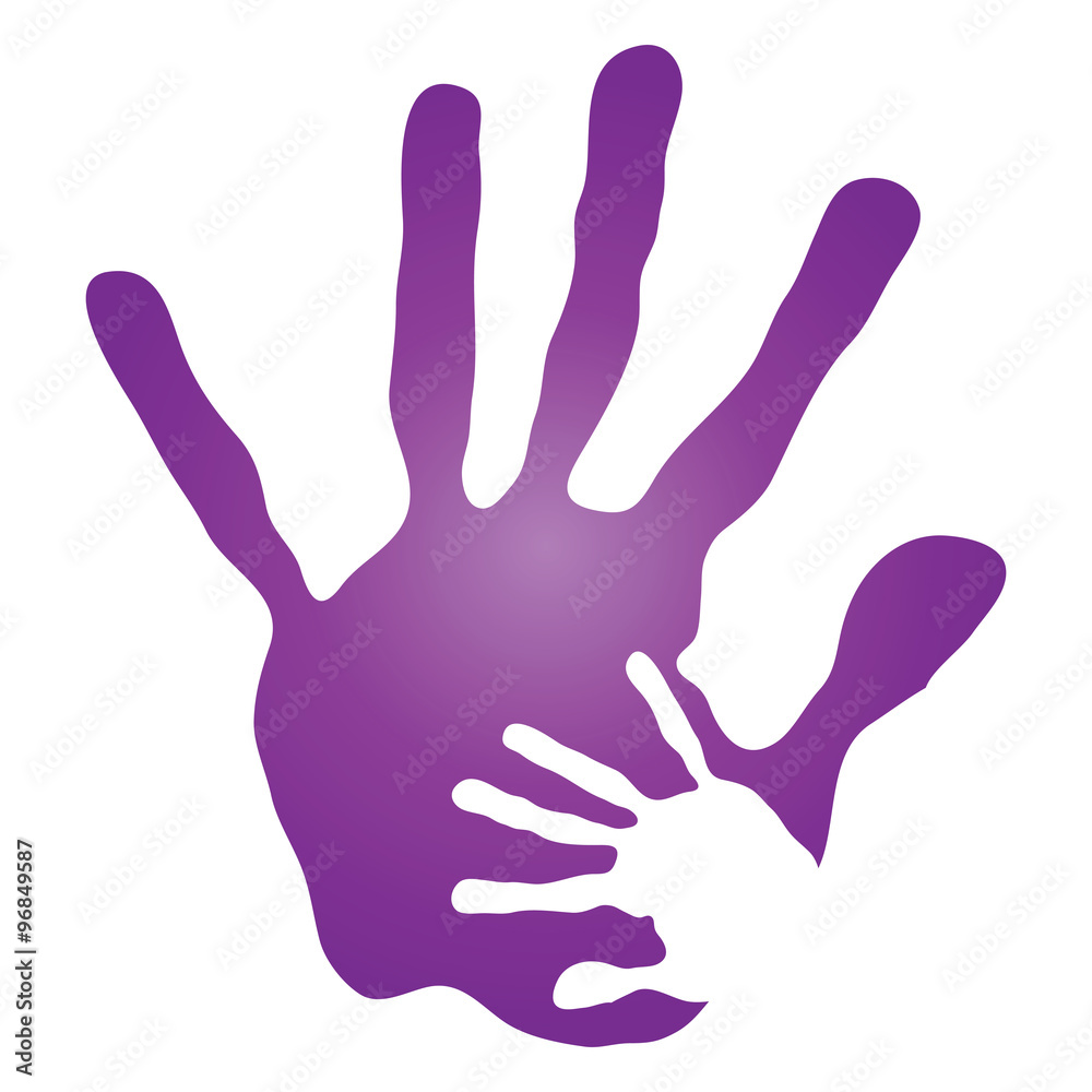 Vector conceptual mother and child violet hand print isolated