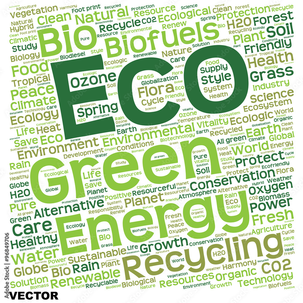 Fototapeta premium Vector conceptual green eco or ecology word cloud