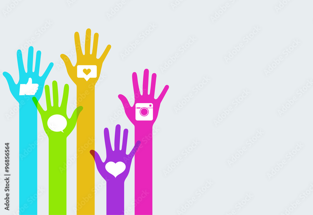 Vector colorful hands social network infographics 