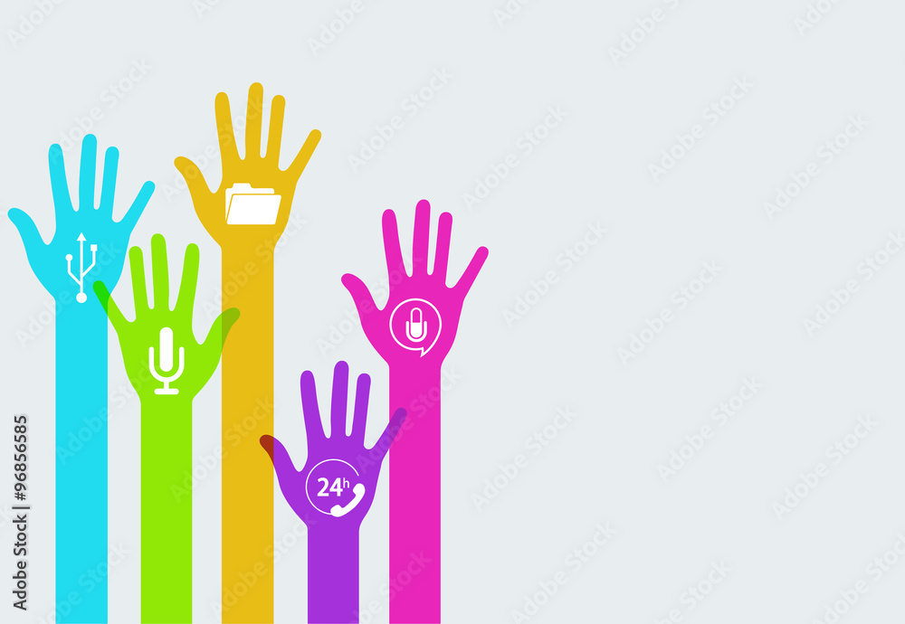 Fototapeta premium Vector colorful hands technology infographics