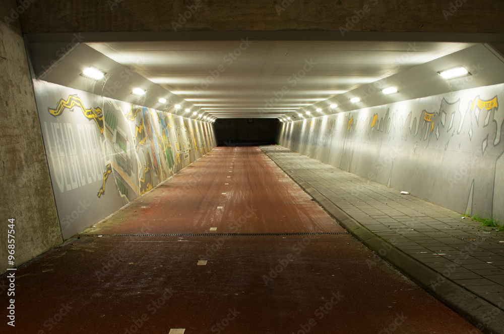 Bicycle tunnel at night