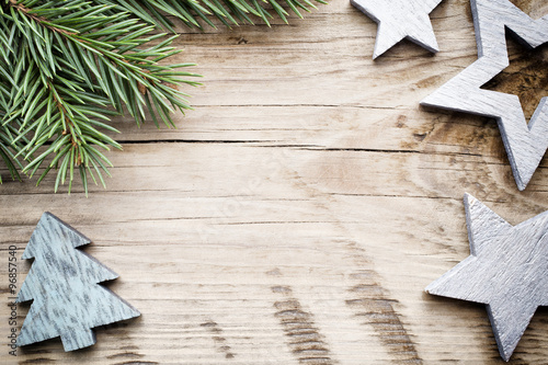 Wood texture with ornament and firtree.