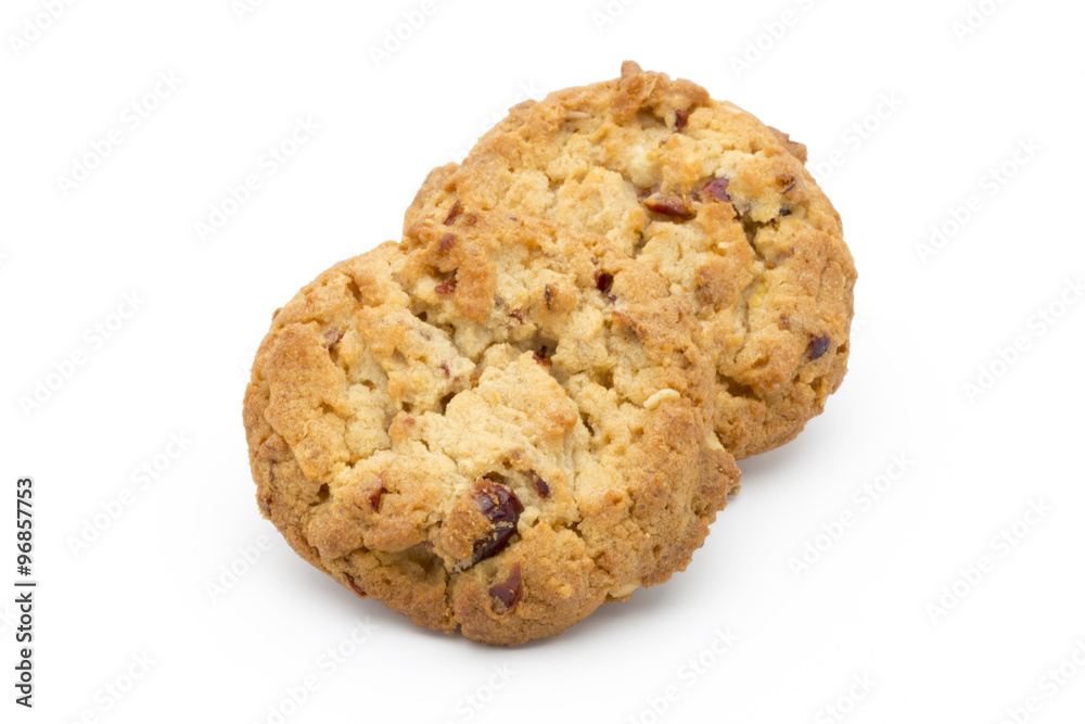 Oatmeal cookies with cranberries on a white background. Oatmeal cookies with cranberries on a white background.