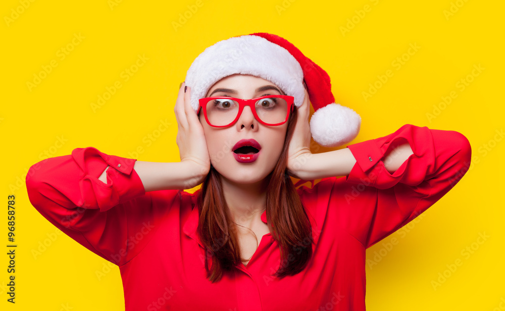 woman in Santa Claus hat