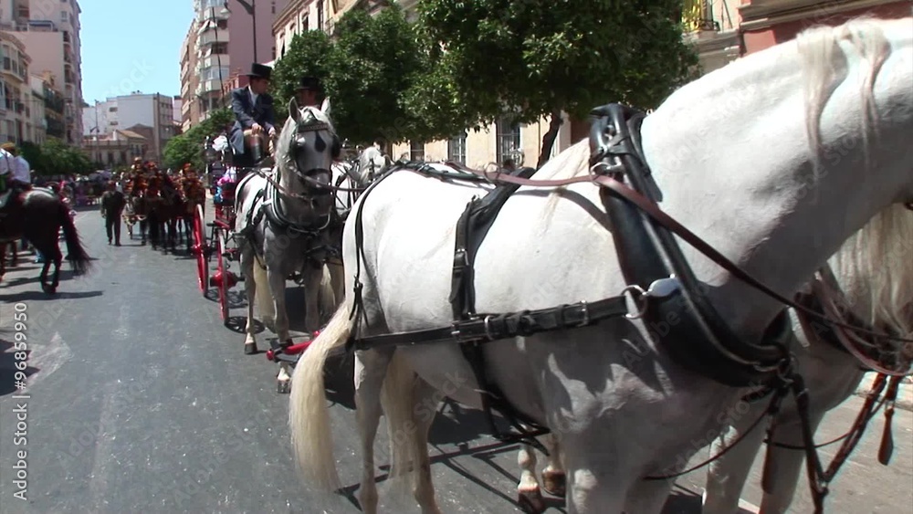 MALAGA, SPAIN - AUGUST, 14, 2009: Horsemen and carriages at the Malaga August Fair on August, 14, 2009 in Malaga, Spain MALAGA, SPAIN - AUGUST, 14, 2009: Horsemen and carriages at the Malaga August Fair on August, 14, 2009 in Malaga, Spain