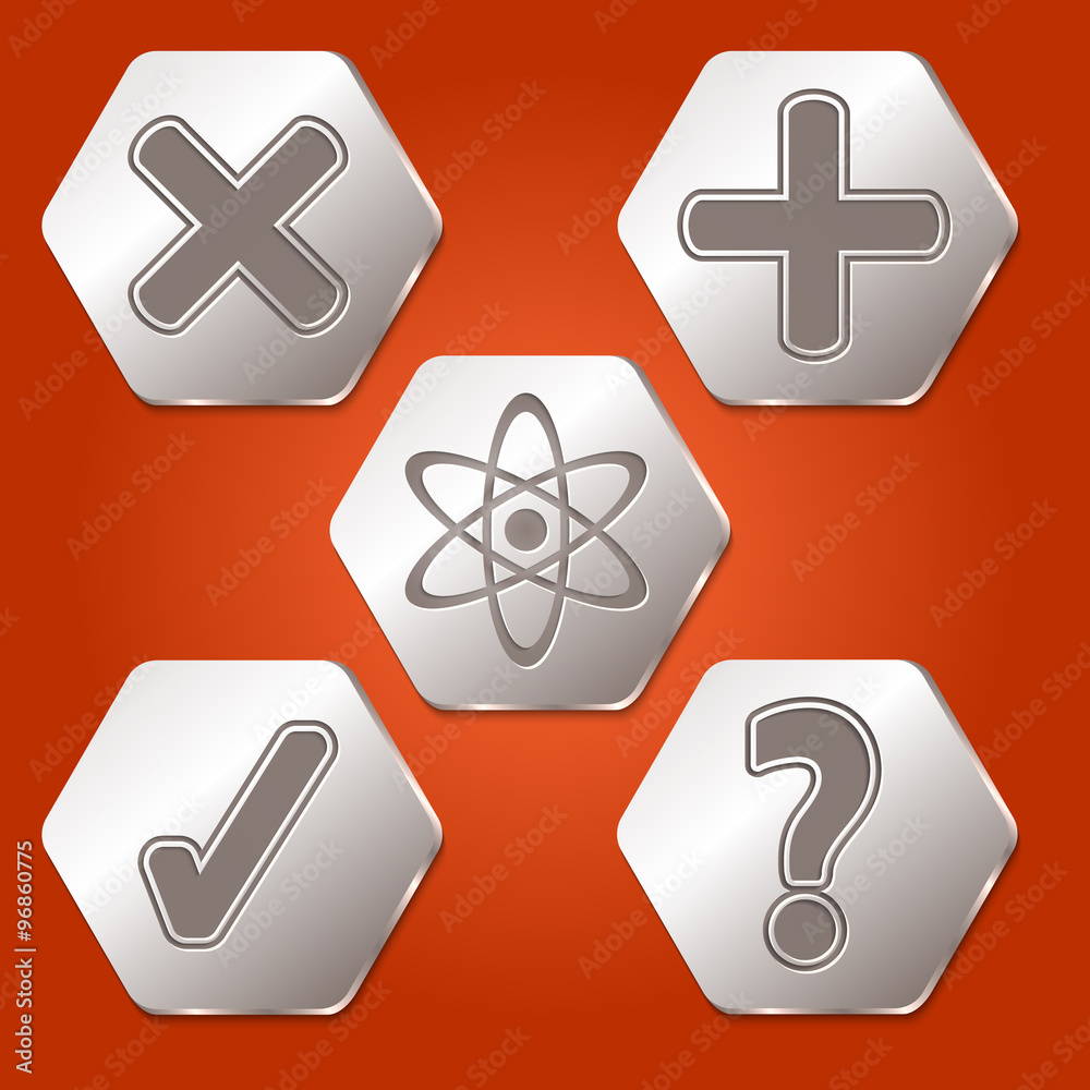 Obraz premium Set of five hexagons with different symbols