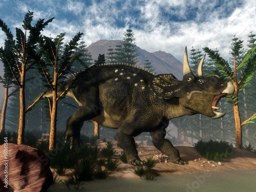 Nedoceratops roaring while running - 3D render © Elenarts