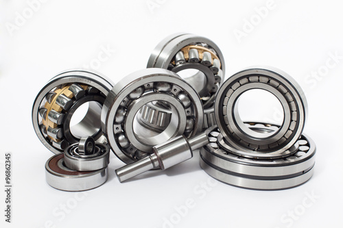 Set of steel ball bearings in closeup.