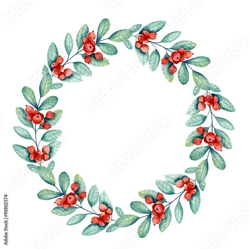 Christmas floral wreath. Watercolor hand drawn