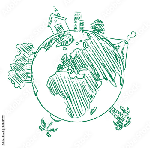 vector doodle image of earth and environment