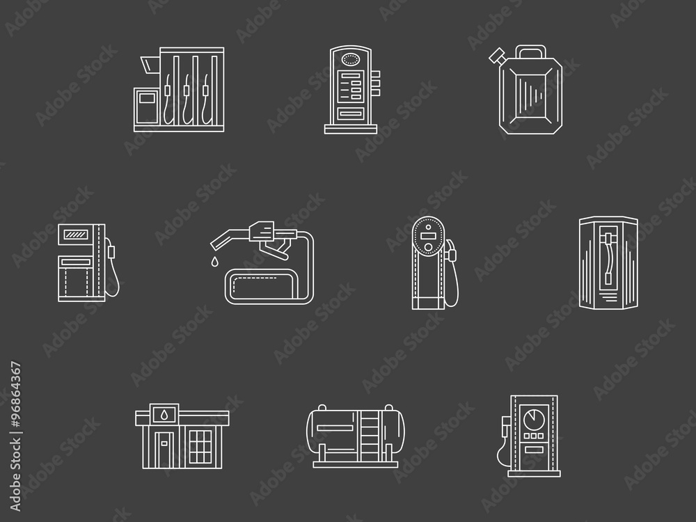 White line filling station icons collection