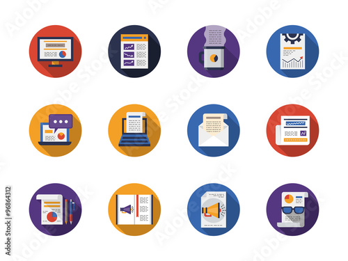 Round flat color web articles icons set
