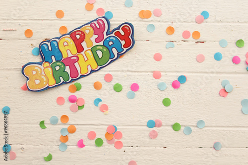 Happy birthday greeting card on confetti background