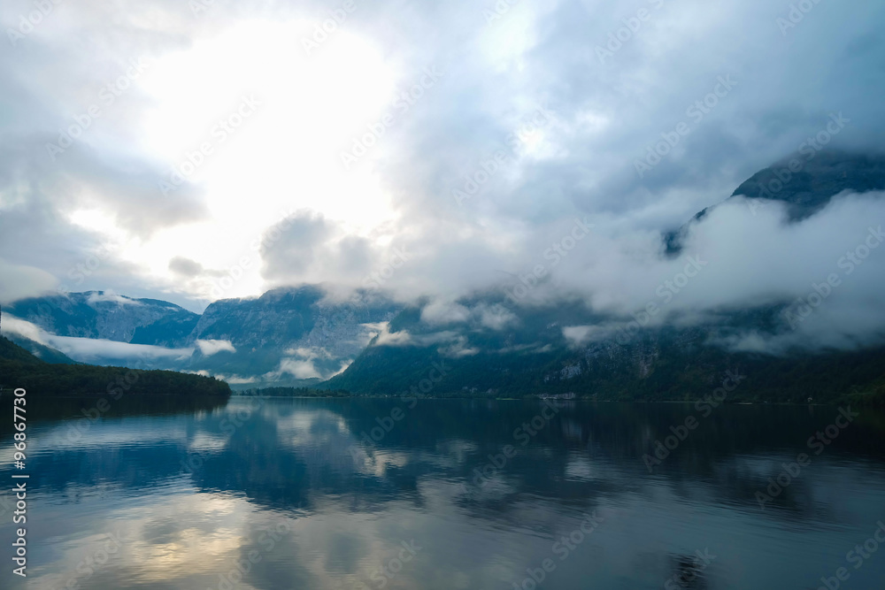 Scenic landscape view of Hallstatt, Austria