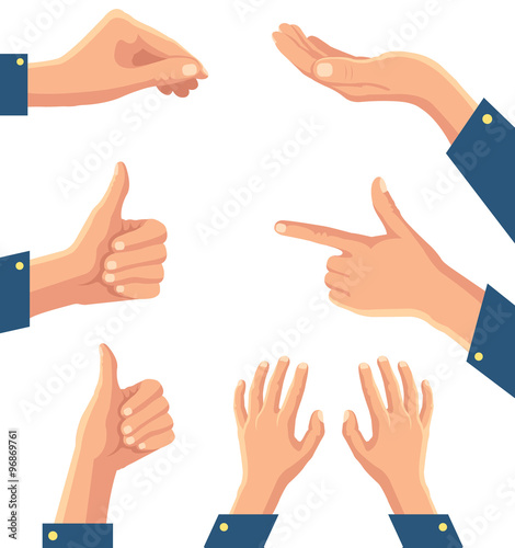 Set of human pointing hands. Vector cartoon illustration
