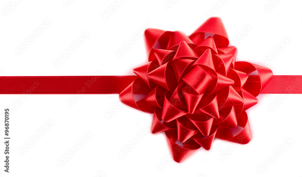 Red bow with ribbon isolated on white background
