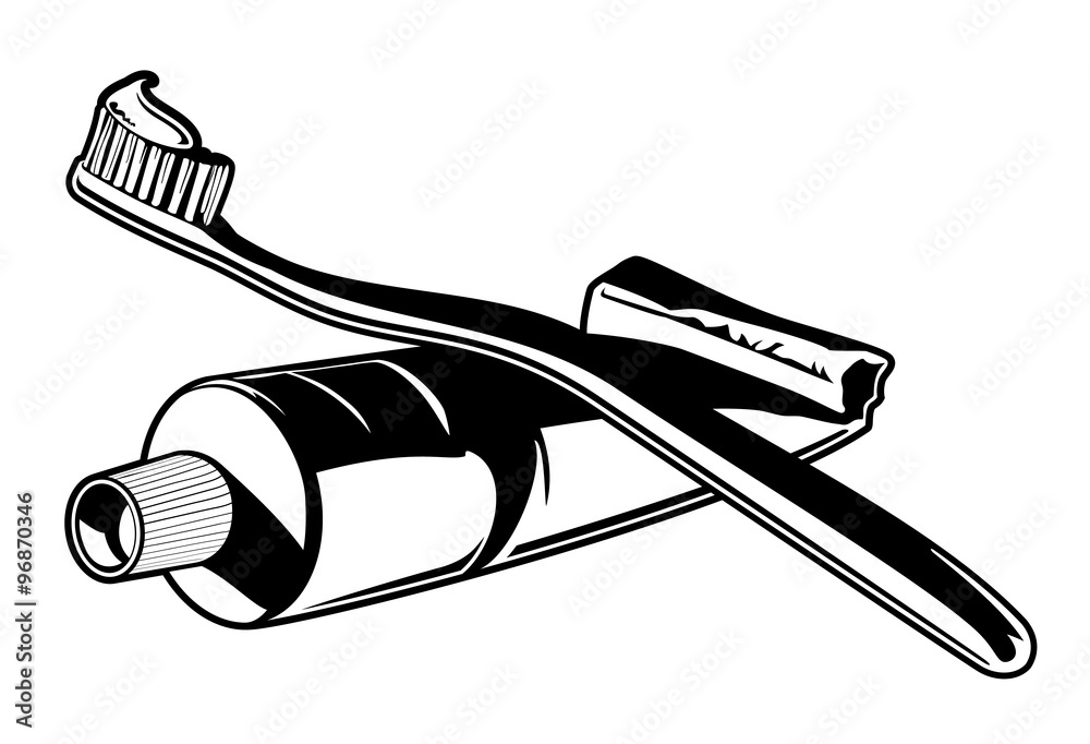 Toothbrush & Toothpaste Vector. Black and white vector illustration of