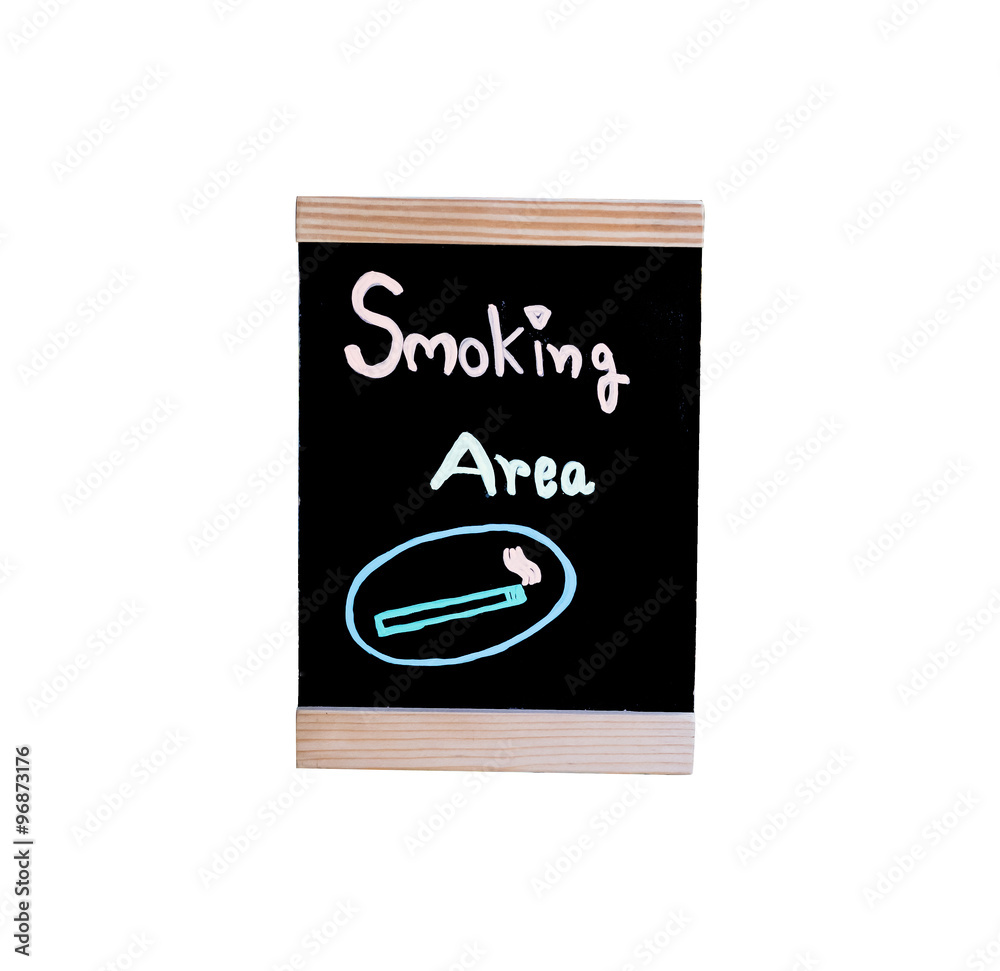 Smoking area sign board on white background