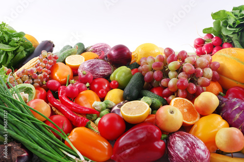 Fresh fruits and vegetables isolated on white