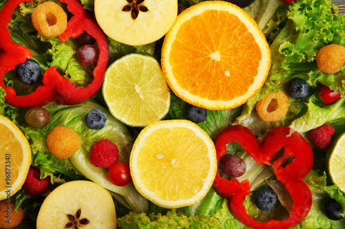 Colourful fruits and vegetables background