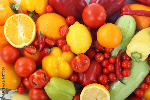 Close-up composition of various raw organic vegetables