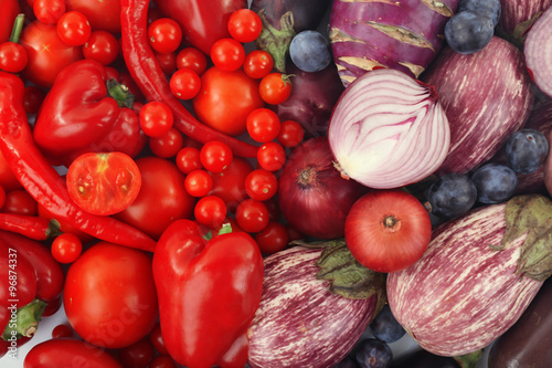 Close-up composition of various raw organic vegetables