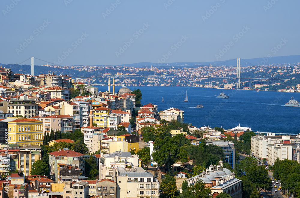 The view on  Bosphorus with Bosphorus bridge, Istanbul, Turkey