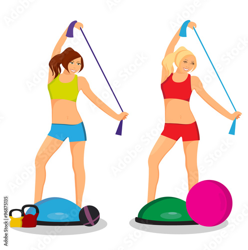 fitness woman, sport, icon, flat vector illustration
