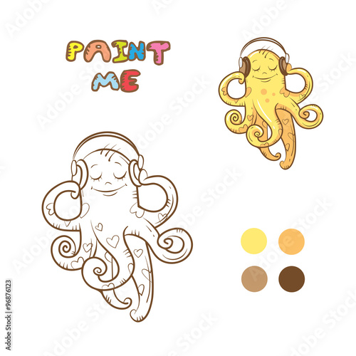 Coloring book with octopus. Vector image. Cartoon  octopus conjurer.