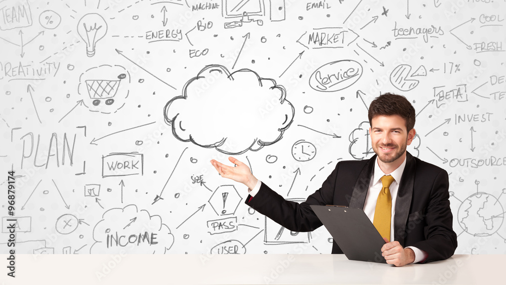 Business man with business concept background Business man with business concept background