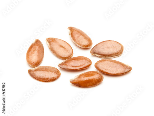 Konstfotografi Macro closeup of Organic Linseed or Flaxseed (Linum usitatissimum) isolated on white background