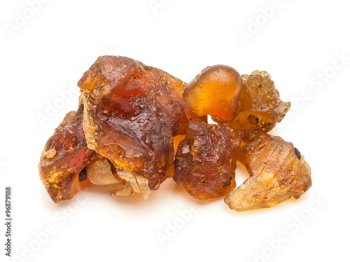 Fotografiet Macro closeup of Organic Indian bdellium or Guggul resin (Commiphora wightii) isolated on white background