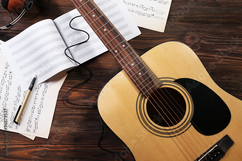 Guitar with earphones and m...