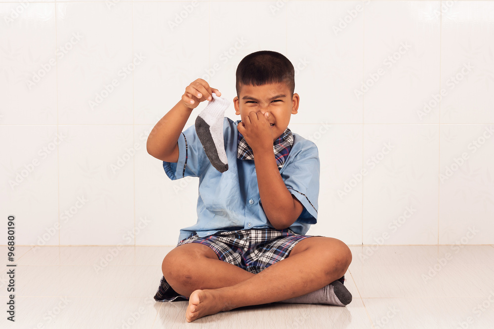 school boy closed Nose, smelly socks school boy closed Nose, smelly socks