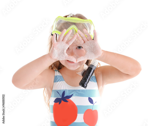 Happy little girl in blue s...